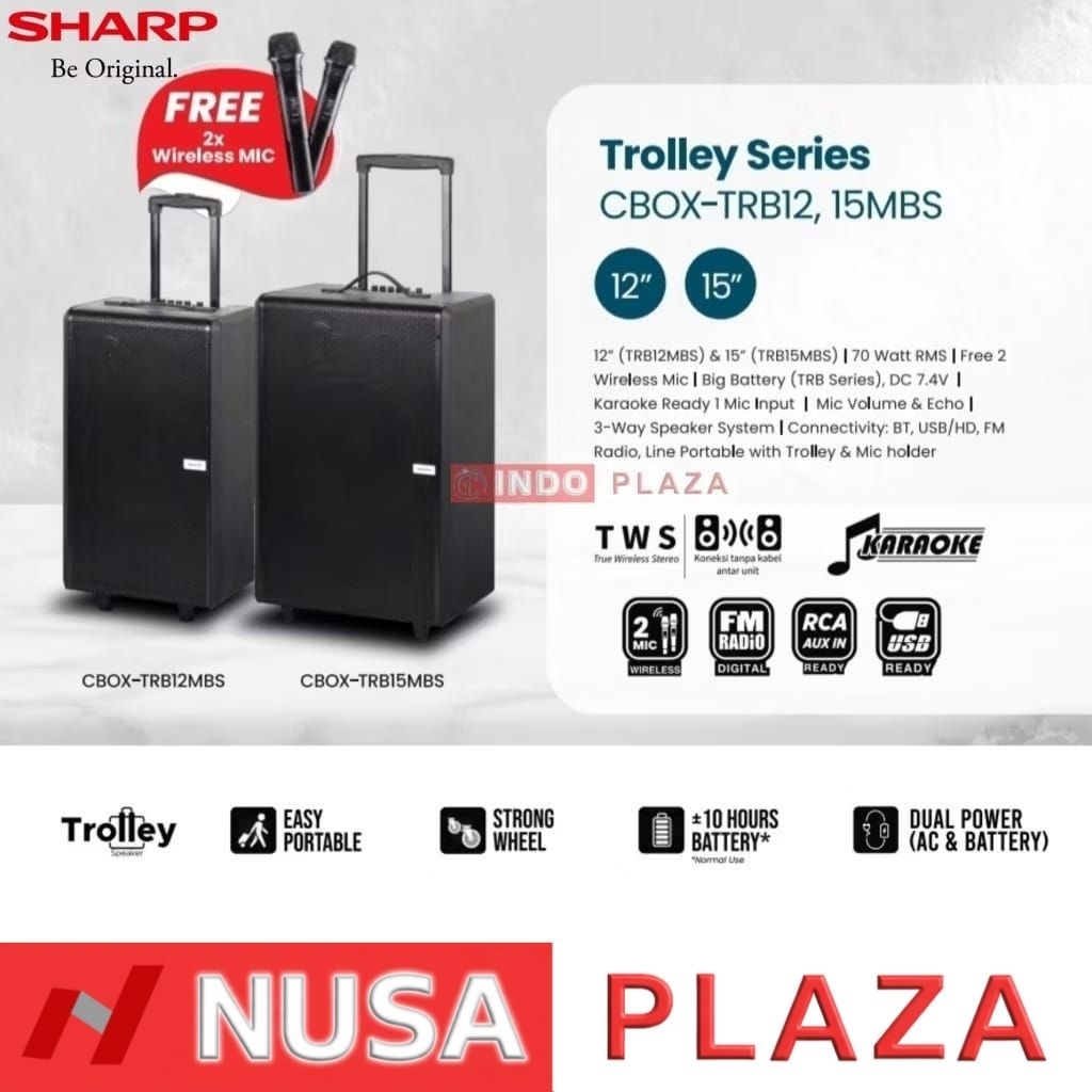 SHARP TROLLEY SPEAKER / SPEAKER SHARP TROLI 12 INCH CBOX-TRB12MBS / 15 Inch CBOX-TRB15MBS (KHUSUS ME