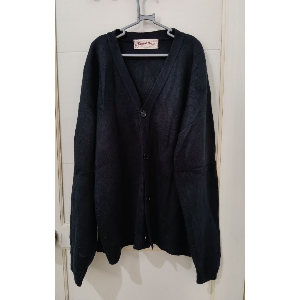 Cardi rajut katun tebal hitam brand Rugged house