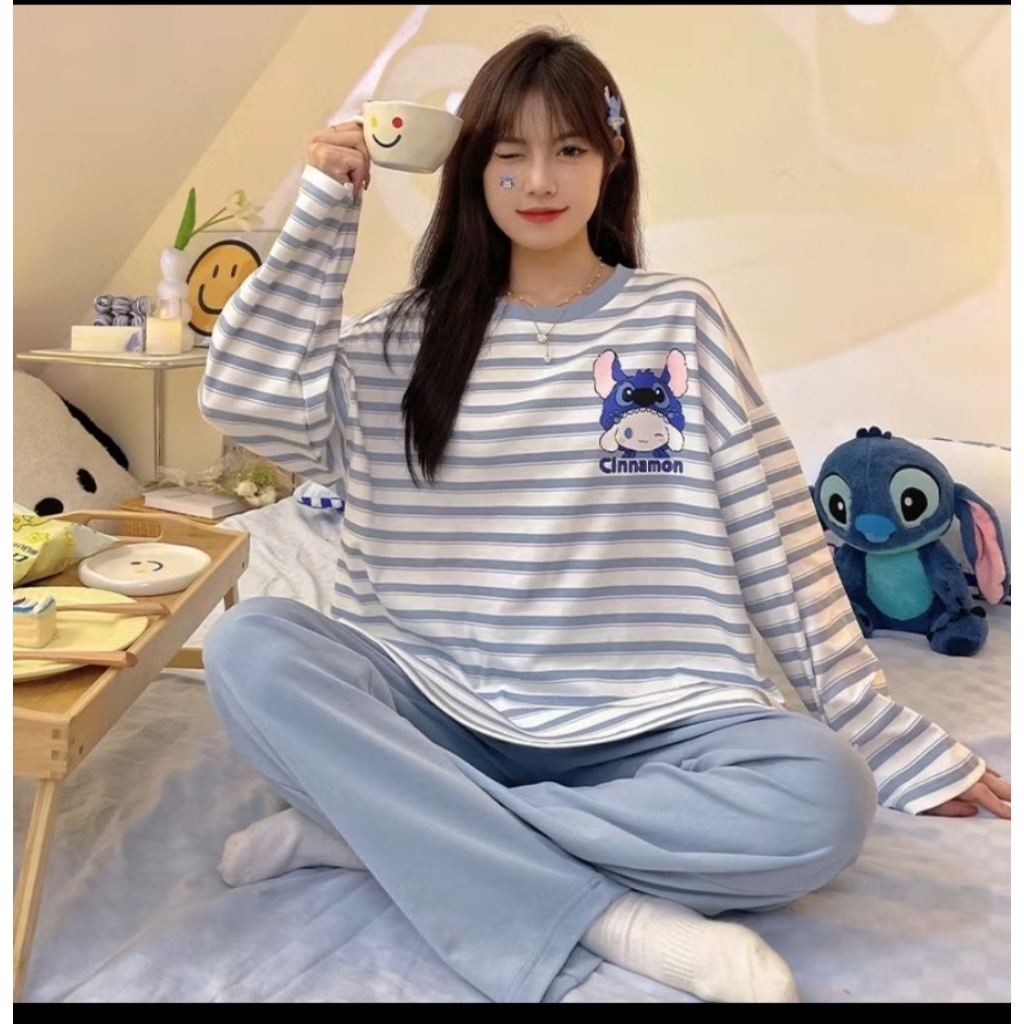 Piyama stitch jumbo baju tidur stitch jumbo piyama wanita jumbo karakter stitch