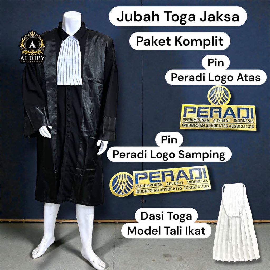 Toga Advokat Pengacara Jaksa Toga Lawyer Bahan Jet Black Kerah Kemeja  + Pin Peradi Otto Multi Ukura