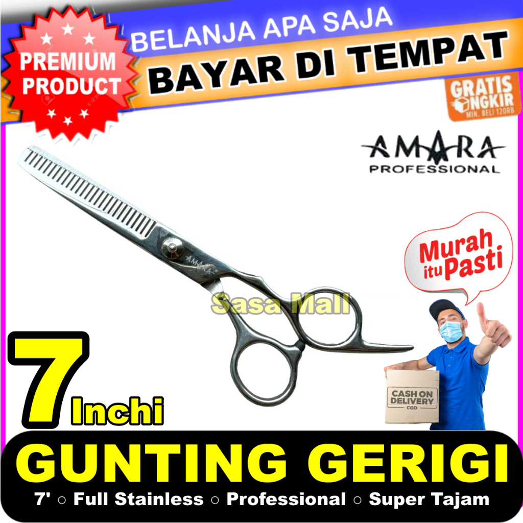 Amara Gunting Rambut Gerigi Besi Stainless Steel Alat Potong Rambut Pangkas Rambut Sasak Barbershop 