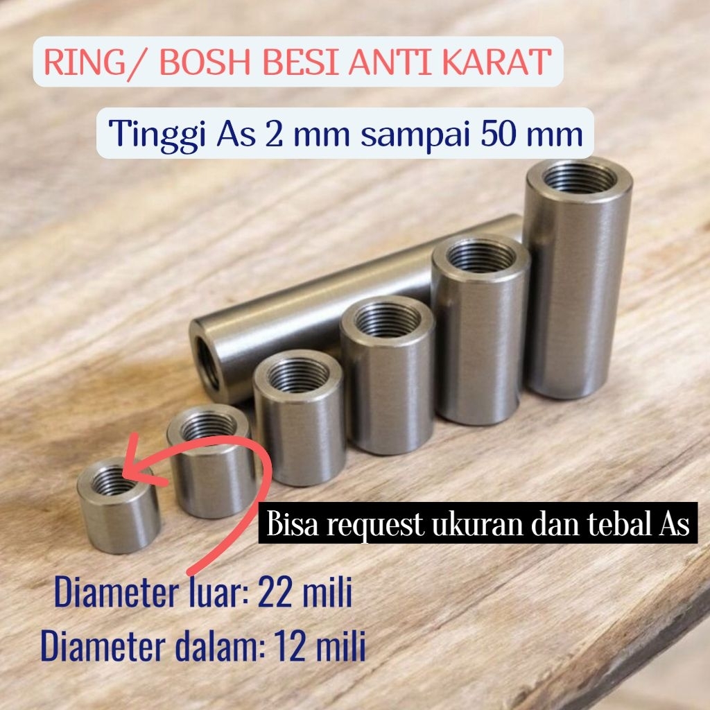 Bushing Besi OD 22mm ID 12mm Tebal 2–50 mm