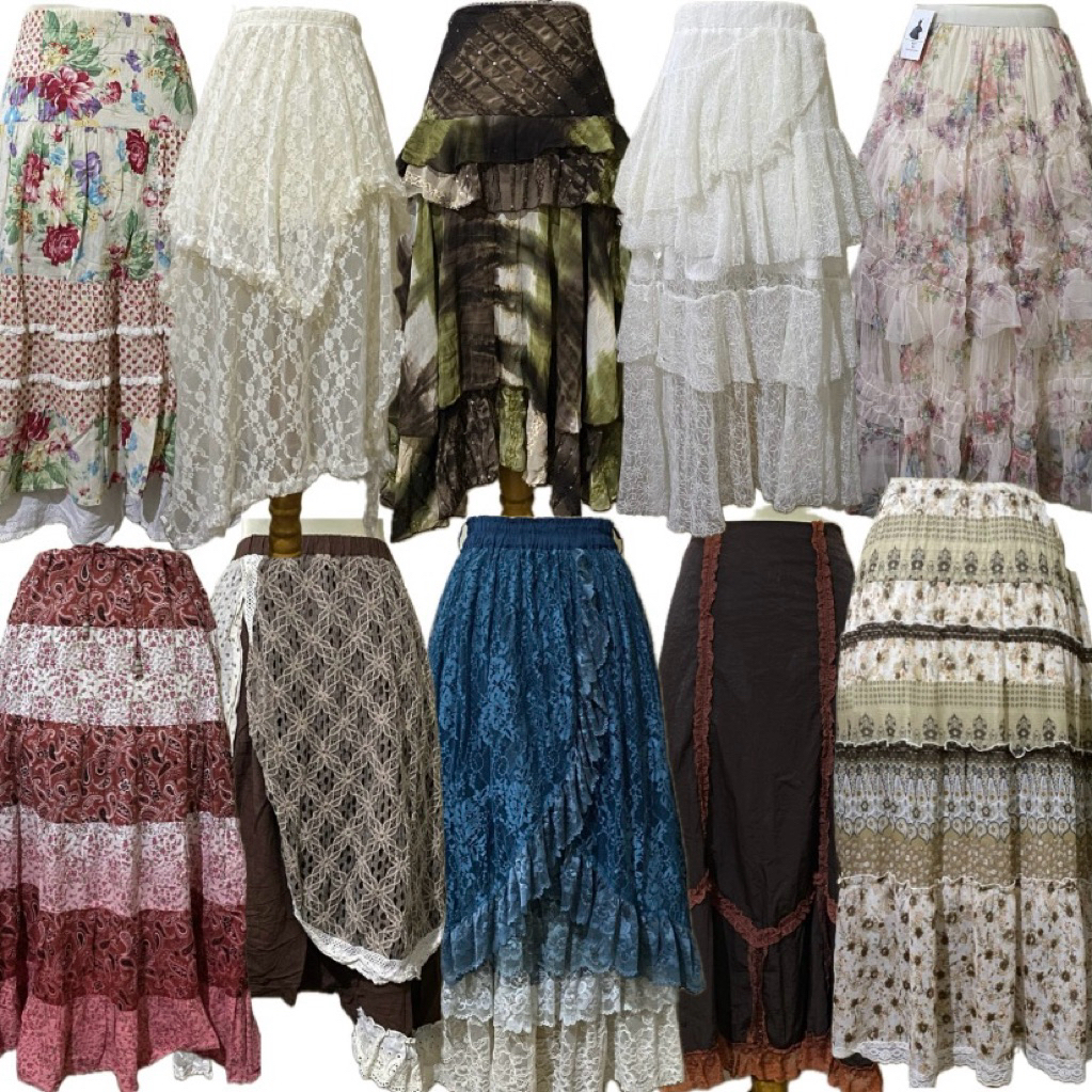 Rok asimetris patchwork morike fairy cottage core axes femme cocquette whimsical folk wanita gothic