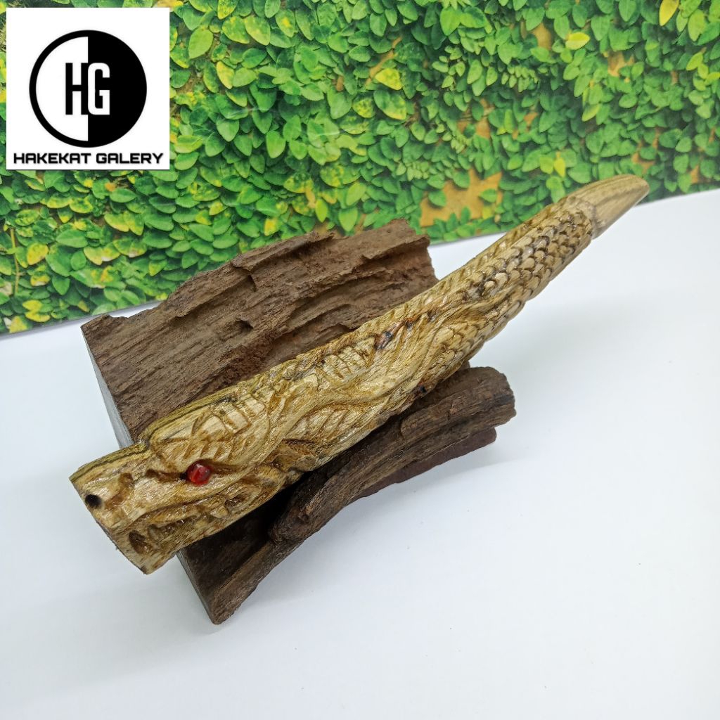 Cangklong once pipa kayu Bidara ukir naga C34