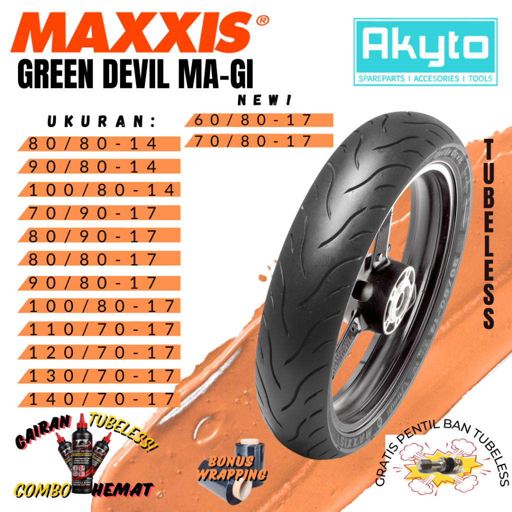 BAN MAXXIS GREEN DEVIL MA-G1 TUBELESS BAN MOTOR FREE PENTIL / RING 14 / RING 17 / BAN MOTOR R14 / R1