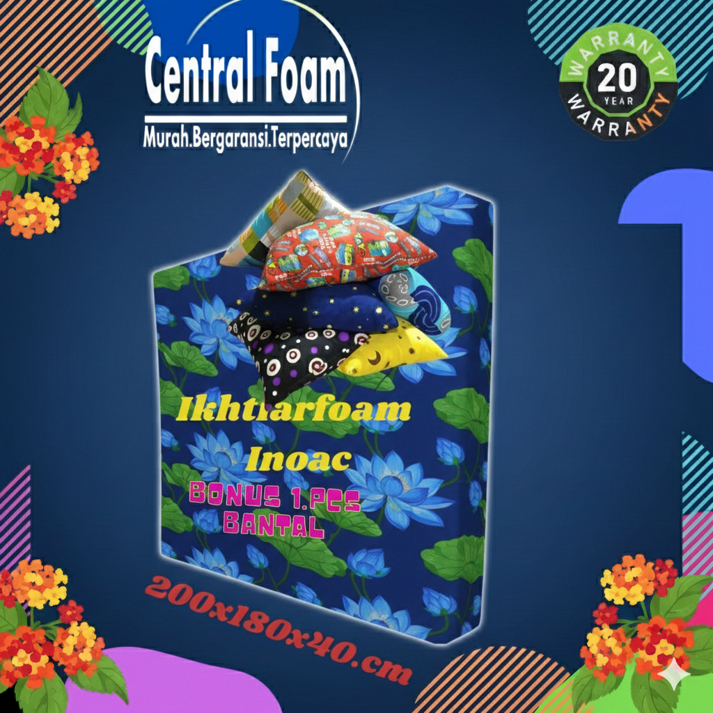 Kasur busa CENTRAL FOAM UK Jumbo D23 200x180X40 cm Original GARANSI 20 THN anti kempes matras foam