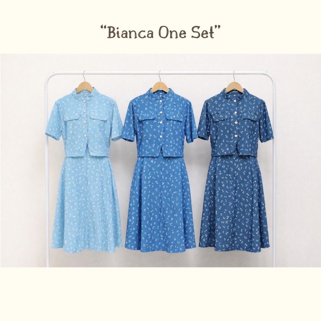 Eletha - Bianca One Set (Atasan Bawahan Rok Motif Bunga Bahan Loafer Denim Knit Bisa Melar)