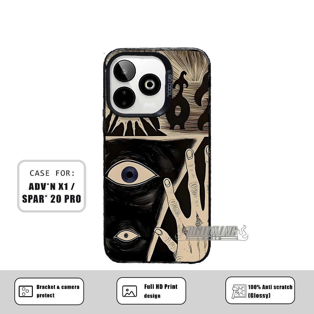 Case Spark 20 Pro Advan x1 Premium Matte Softcase Hybrid IMD Plate Hologram - Motif EYES- Casing Glo