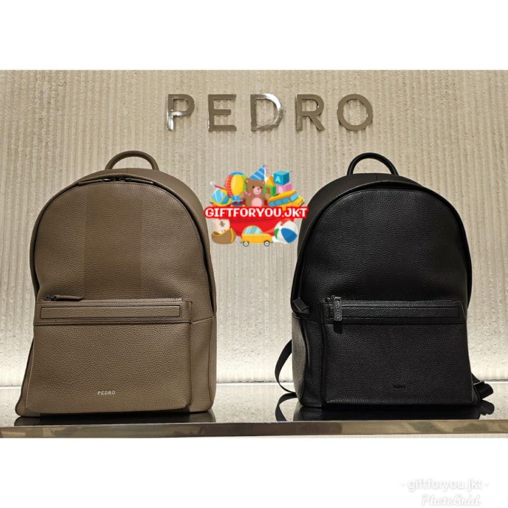 Pedro Man Ransel Kulit James Taupe Gelap Hitam Backpack Pria Cowok Laki-Laki Casual Kasual Elegan St