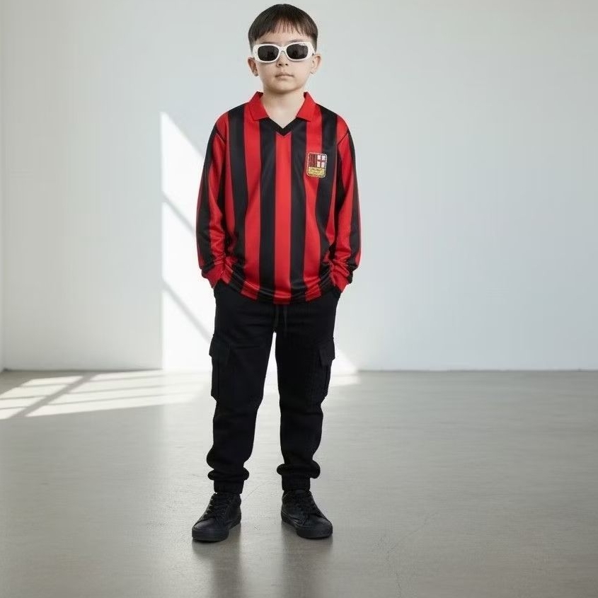Jersey retro fantasy Milan anak / baju bola retro anak laki laki perempuan