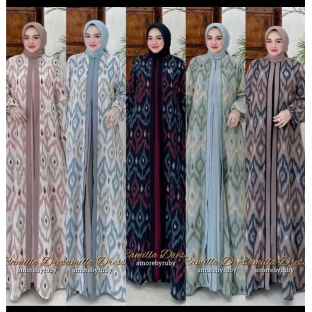 CAMELIA DRESS AMORE BY RUBY GAMIS CERUTY MOTIF BATIK BUSUI LENGAN BALON