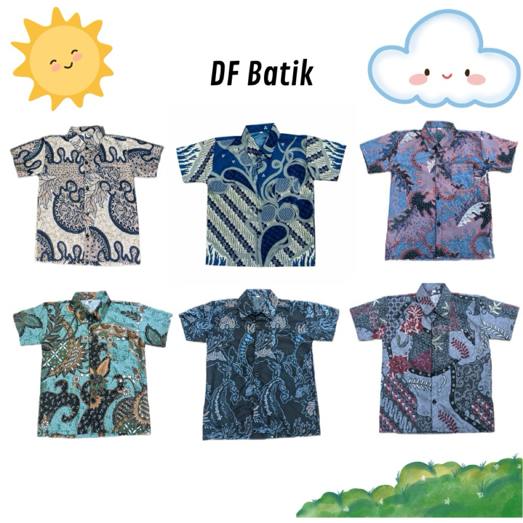 DF// Baju Batik Anak Usia 1 - 12 Tahun Kemeja Batik Anak Laki-laki Katun Usia 1 - 12 Tahun Cowok Mot