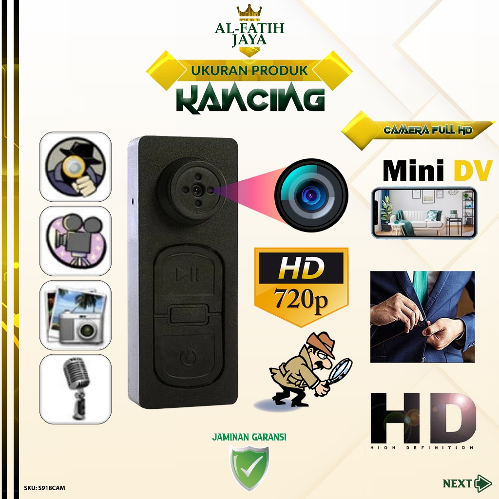 S918CAM Kamera No WiFi Kancing Shirt S918 Spycam Mini HD 720P Hidden Camera Mikro  CCTV Perekam Vide