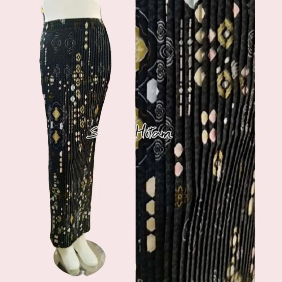 Rok Batik Wanita Model Plisket Motif Sniper Hitam Bahan Semi Sutra Nyaman dan Elegan
