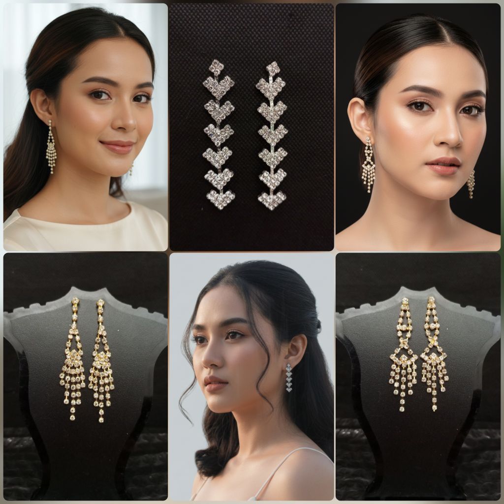 Anting Tusuk Juntai Panjang Anting Permata Diamond Crystal Fashion Earrings