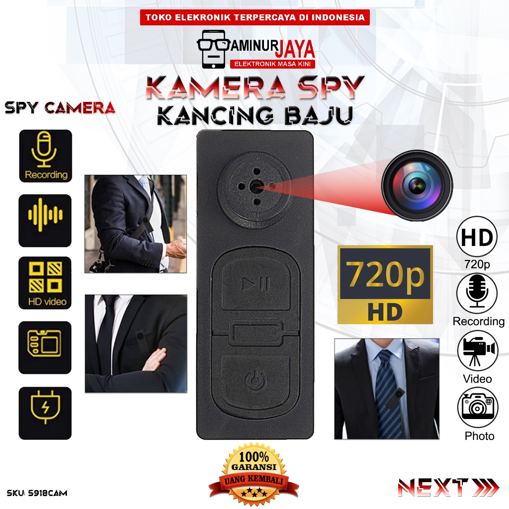 AminurJaya Mini Spy Camera S918 Button Cam HD Kamera Rahasia Perekam Video Audio Hidden Spycam S918C