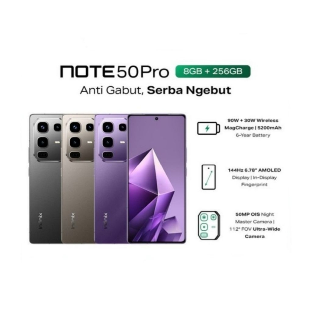 HP INFINIX NOTE 50 PRO 8/256 GB - NEW INFINIX NOT 50 PRO NFC RAM 8GB ROM 256GB GARANSI RESMI