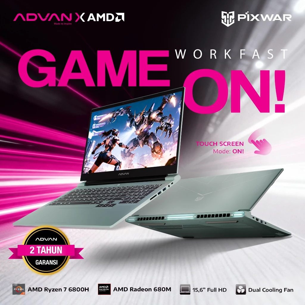 ADVAN Laptop Gaming Pixwar Touchscreen AMD Ryzen 7 8745HS / 6800H 16GB/512GB Display Touchscreen