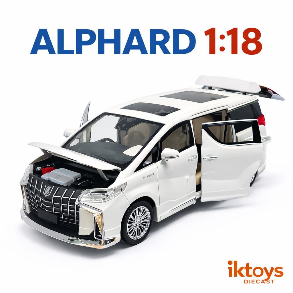 Mainan Mobil Alphard Diecast 1:18 Besar 28cm Full Fitur – Pintu & Kap Mesin Bisa Dibuka