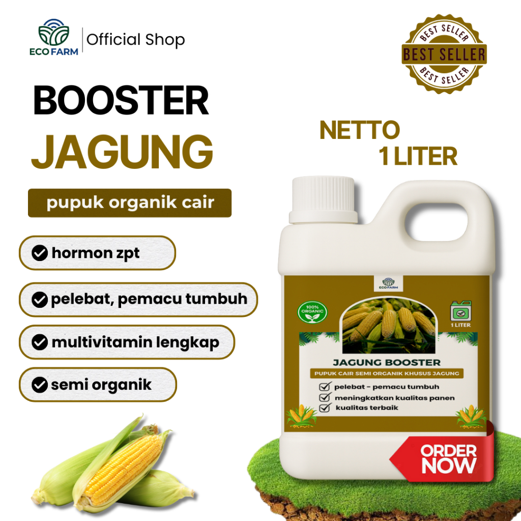 ECOFARM - BOOSTER JAGUNG 1 Liter - Pupuk organik Cair dan ZPT Khusus tanaman JAGUNG & Pelebat jagung