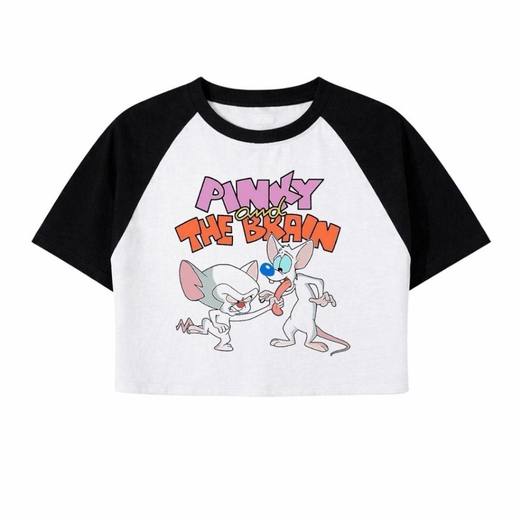 Psycho Crucify "Pinky and the Brain" Crop Top Raglan | Crop Tee | Kaos Wanita | Vintage | Atasan