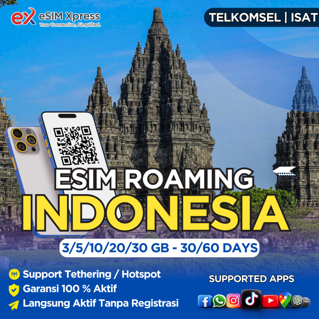 Auto Kirim 24Jam eSIM Roaming Telkomsel Indonesia 3GB/5GB/10GB/20GB Data | 30 / 60 Hari | Solusi IME