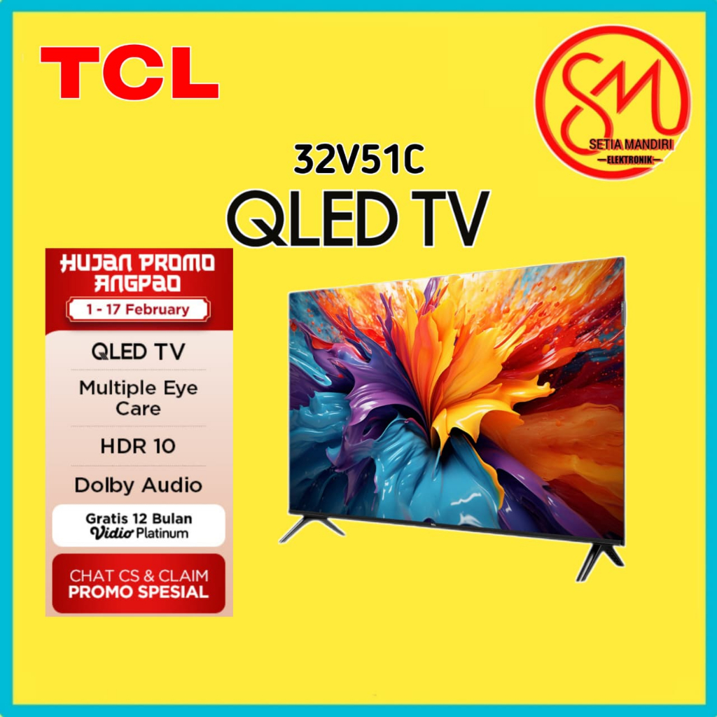 TCL 32 Inch QLED  Smart Google TV 32V5C 32V51C - 2K FHD - Google Audio - WiFi [KARGO]