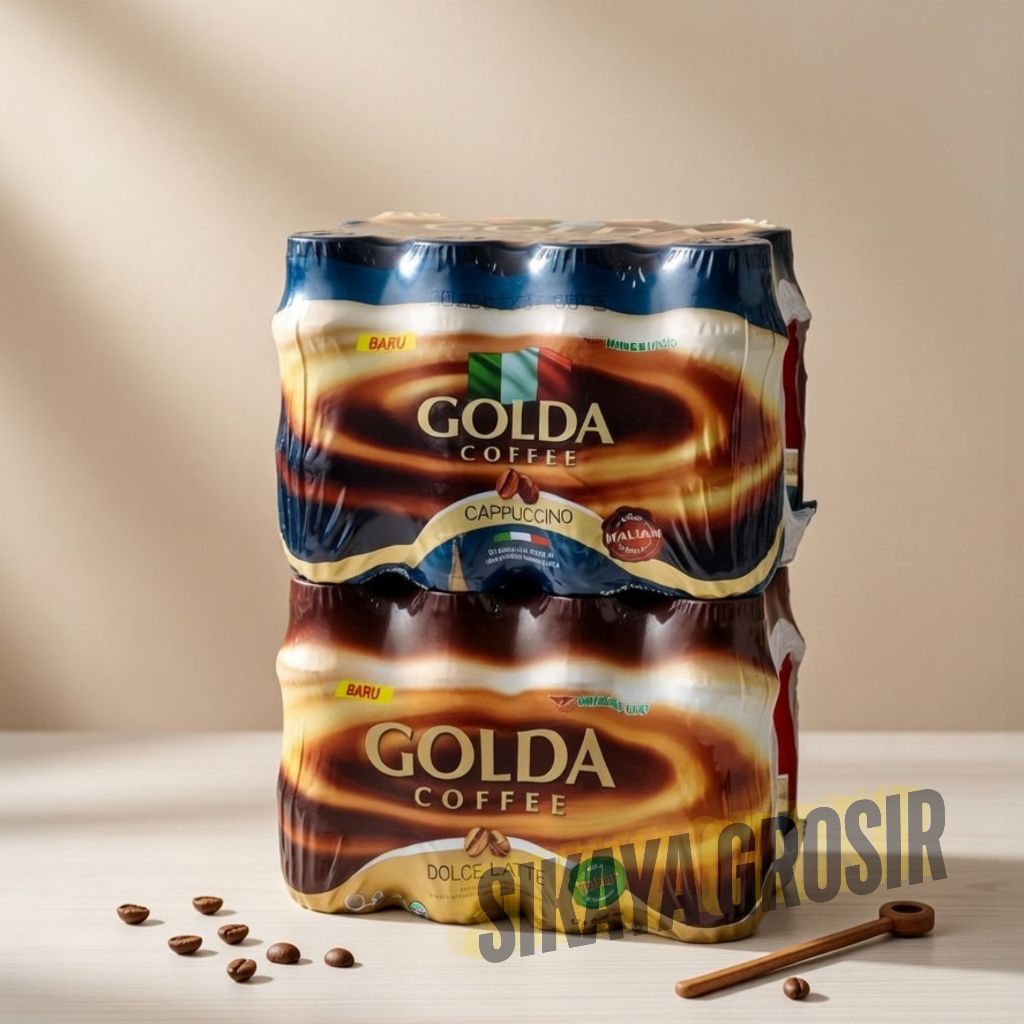 GOLDA COFFEE 1 DUS ISI 12 BOTOL - Kopi Siap Minum Rasa Dolce Latte & Cappuccino, Minuman Kopi Kekini