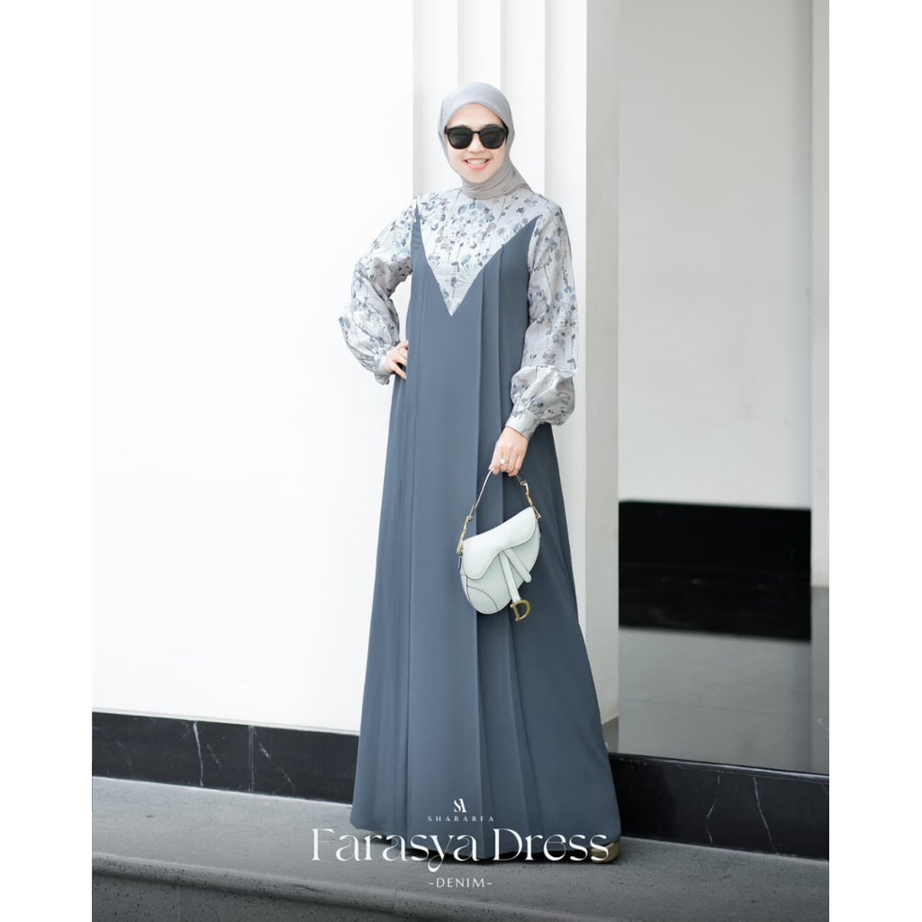 Farasya Dress by Shararea | Gamis Motif Bunga 2in1 Look Casual Semi Formal Lebaran