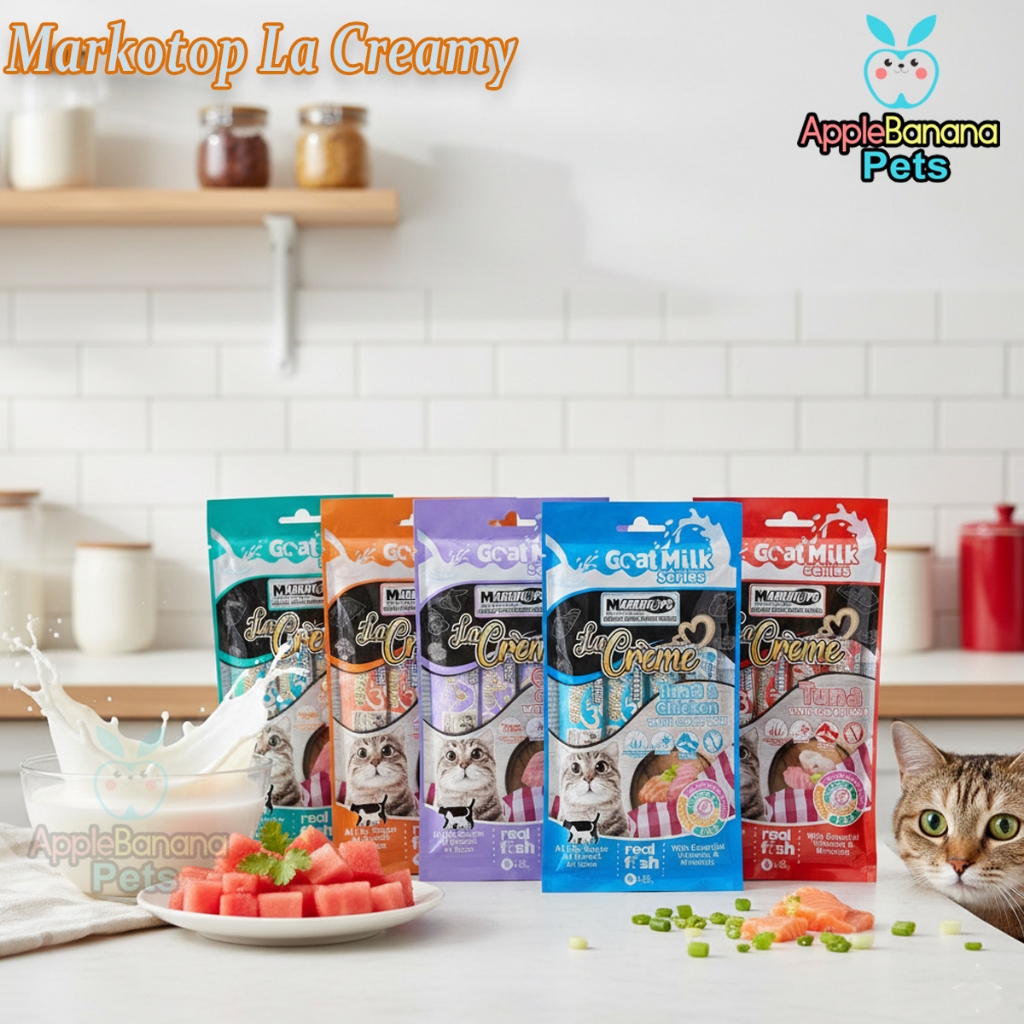Snack Kucing Markotop Creamy - cemilan Kucing markotops la Creme 4 x 15 gram - Cat Treat Markotops L