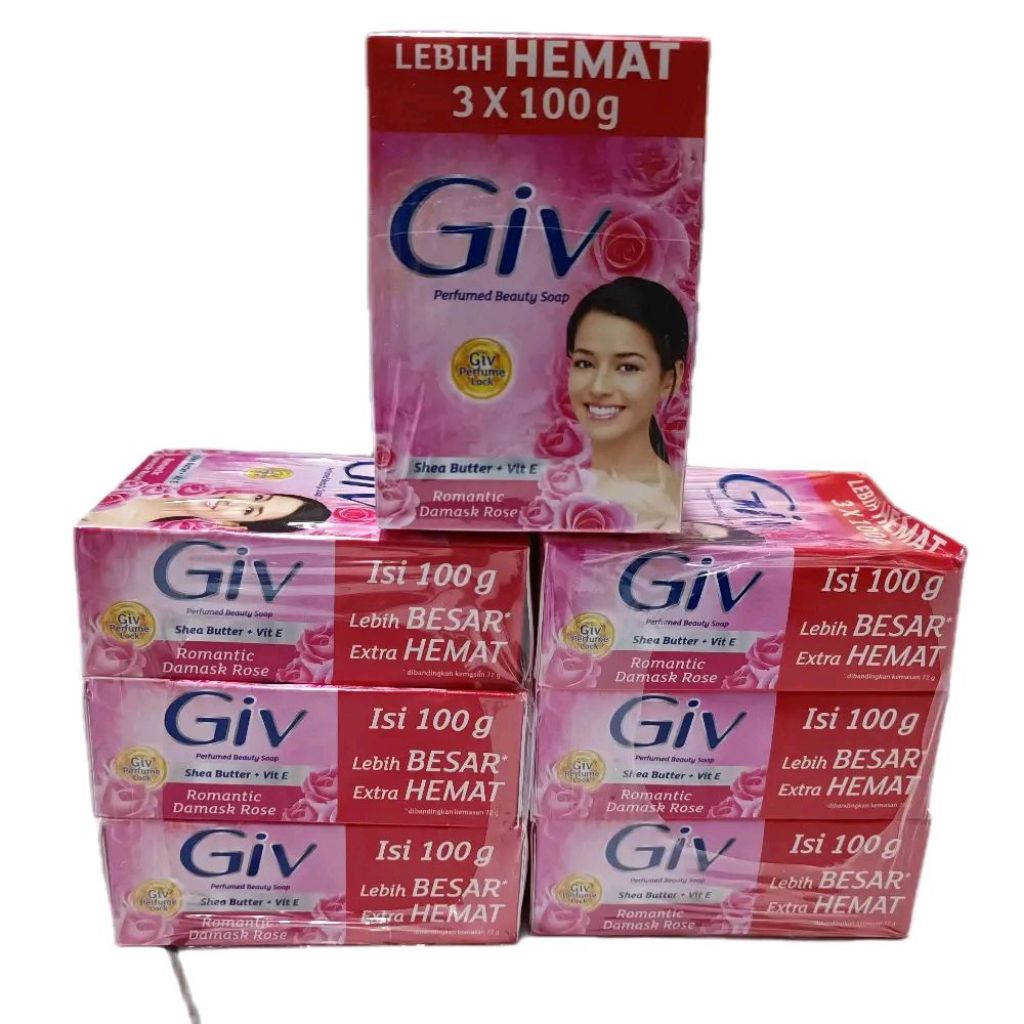 [PAKET 3 BENDEL TOTAL 9 PCS] GIV BAR SOAP PINK Damask Rose Sabun Mandi Batangan Kemasan Besar 100gr