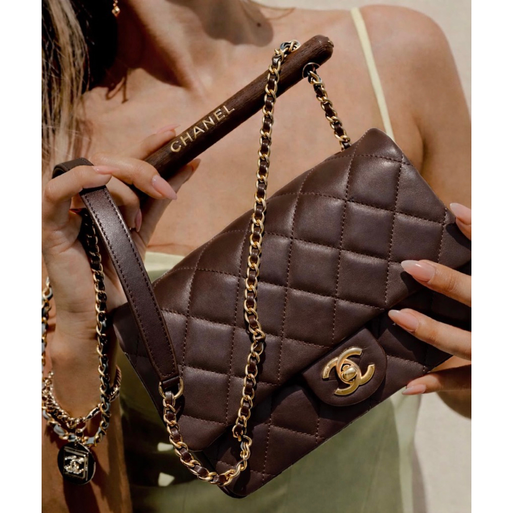 ch4nel vintage flap bag woven handle chain strap GHW