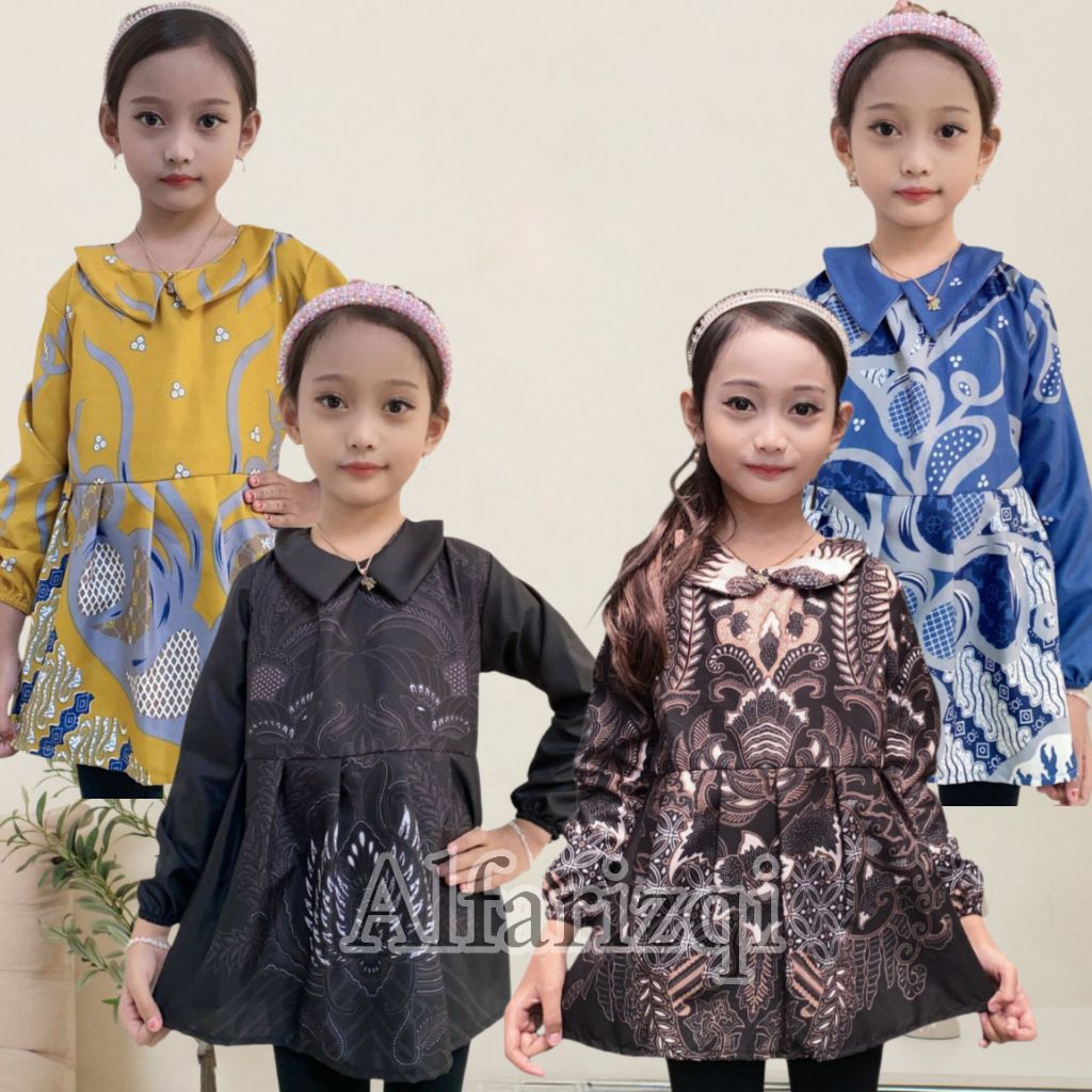 Batik Anak Blus Batik Anak Perempuan Usia 2-15 Tahun SD - SMP Lengan Panjang Atasan Batik Anak Cewek