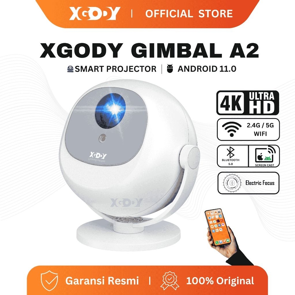 Xgody Gimbal A2 Smart Android Projector 300 Ansi Proyektor