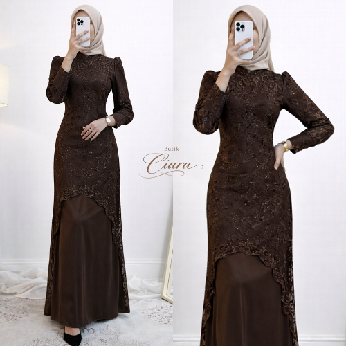 TREND LEBARAN - Binar Dress Maxy Satin Silk Gamis Brokat Kombinasi Layer Gamis Kondangan Terbaru 202