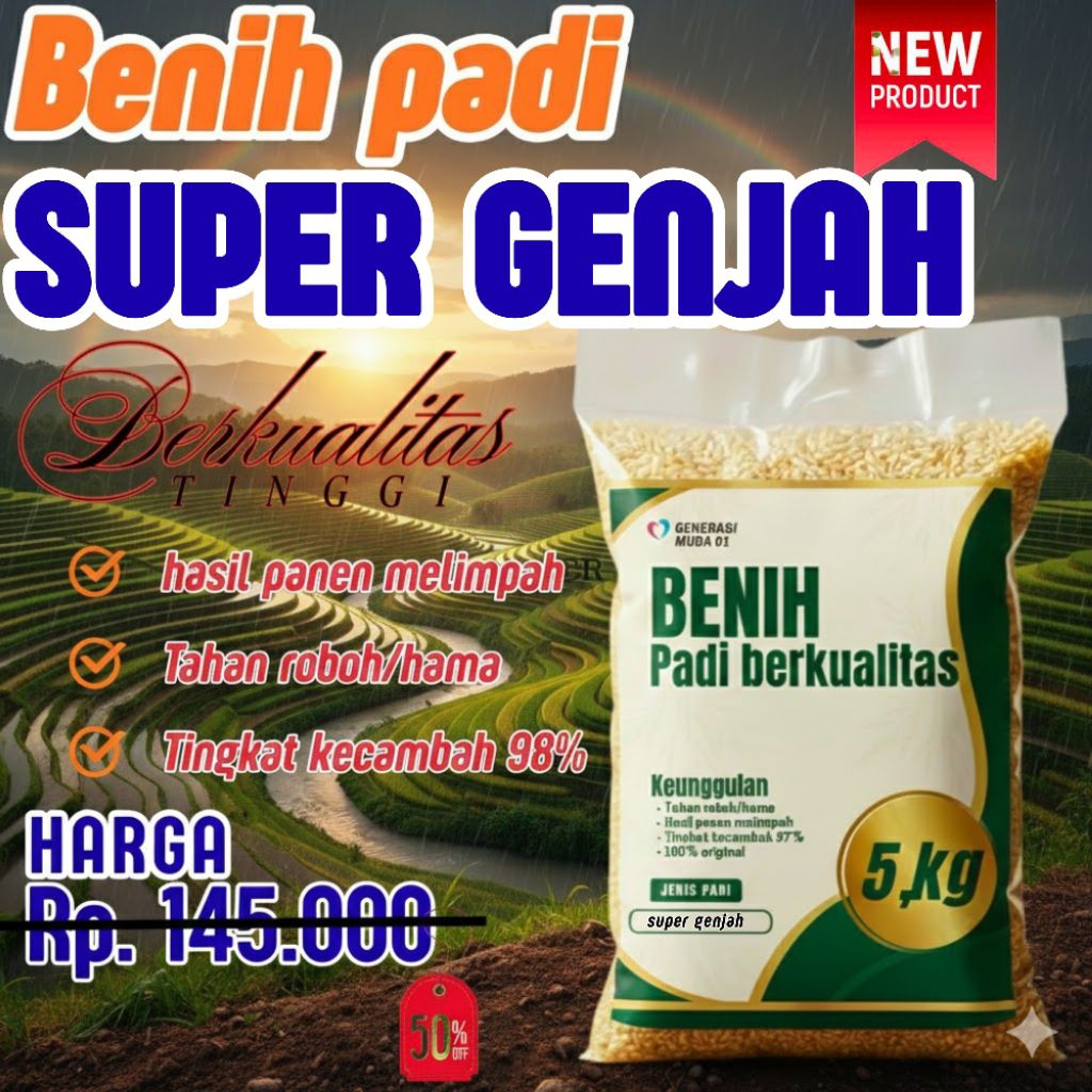 Bibit padi unggul Super genjah kemasan 5 kg Asli