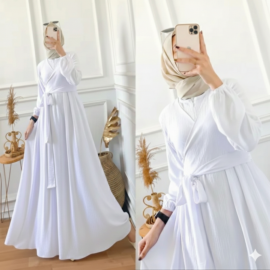 Gamis Putih Wanita Muslim Terbaru Aleta Baju Gamis Putih Crinkle Simple Elegan Gamis Putih Wanita Ke