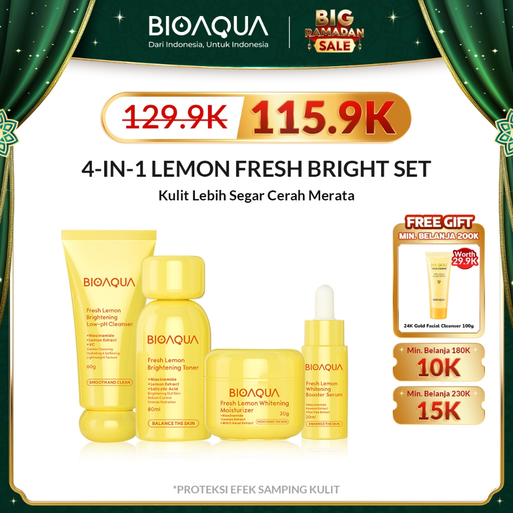 BIOAQUA Skincare Paket Fresh Lemon Bright Set Skincare Paket With Facial Wash Cleanser 60g + Toner 8