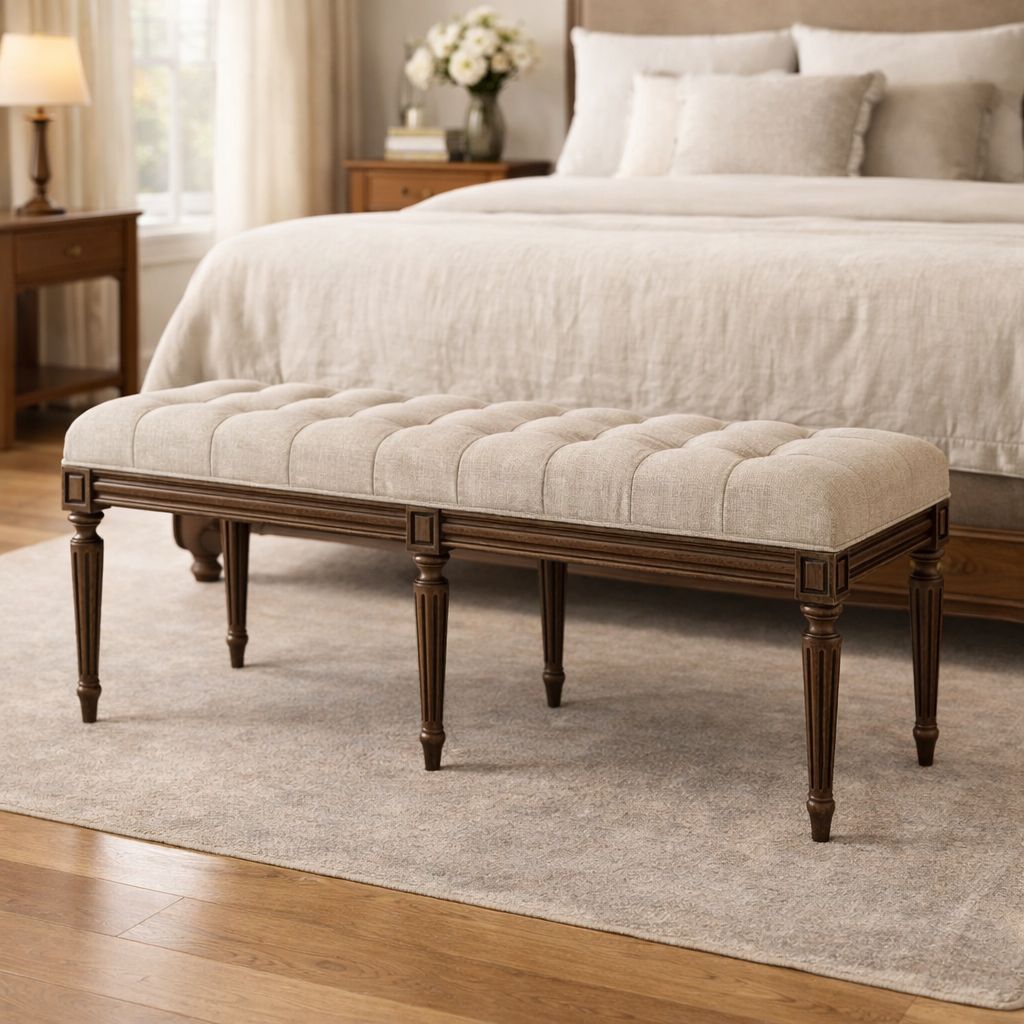 Bangku Bench Panjang Mewah Tufted | Kursi Ujung Tempat Tidur Vintage Elegan | Sofa Bench Minimalis P