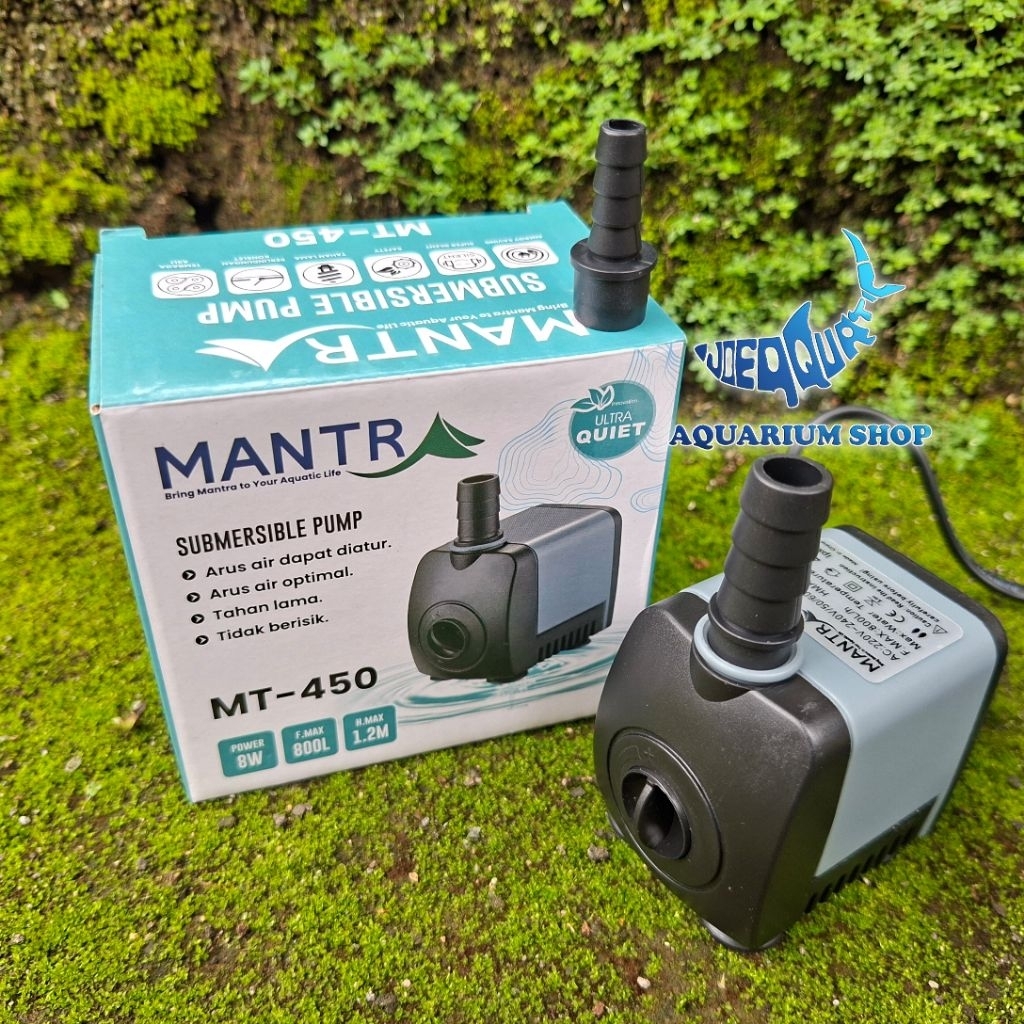 Pompa Aquarium Celup MANTRA MT 450 8W 1.2L/H – Pompa Air Aquarium Silent Ultra Quiet Hemat Listrik u
