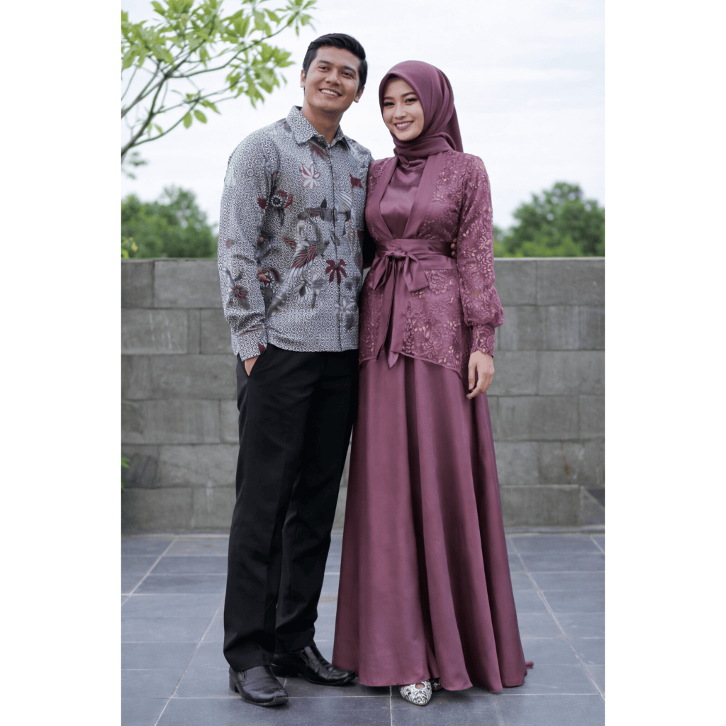 Setelan Couple Gamis Syari & Kemeja Pria Lengan Panjang | Outfit Kondangan Pasangan