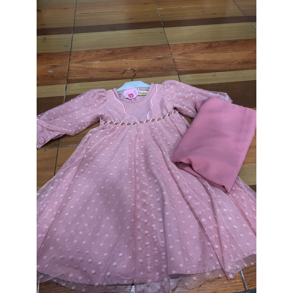 Gamis Anak Set hijab Shahia pink Size XS