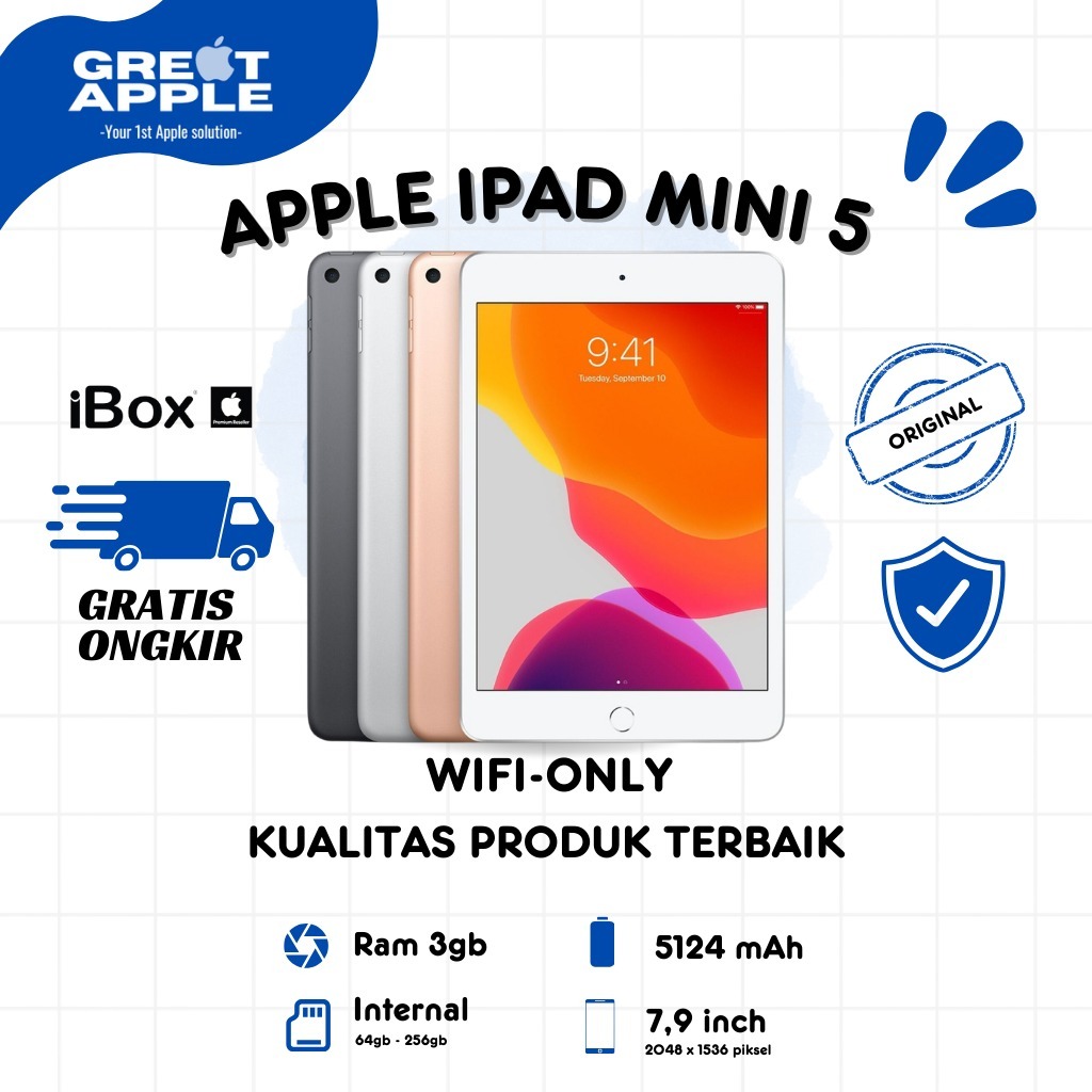 Great - Appllee iPad Mini 5  7.9 Inch Wifi Only  256GB | 64GB Second Original