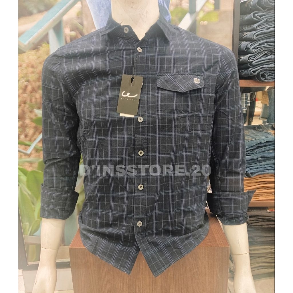 KEMEJA PRIA WATCHOUT JEANS SLIM FIT WARNA NAVY LENGAN PANJANG KUALITAS PREMIUM