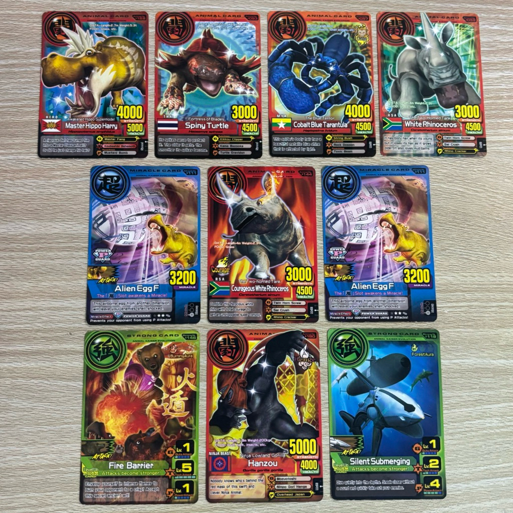 Animal Kaiser Card Collection - Master Hippo Harry, Spiny Turtle, Hanzou, Rhinoceros, Hyena, Shark, 