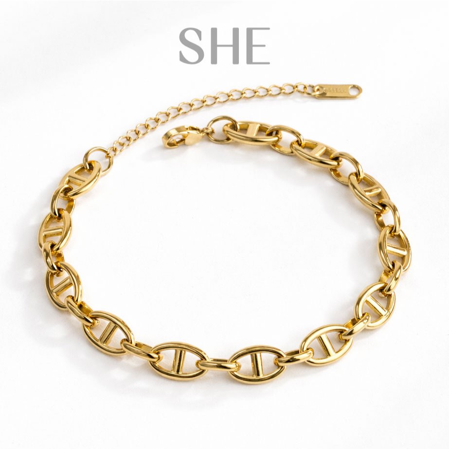 SHE – Gelang Titanium Premium Wanita Gold Rantai Tebal CD Diors CD Anti Karat