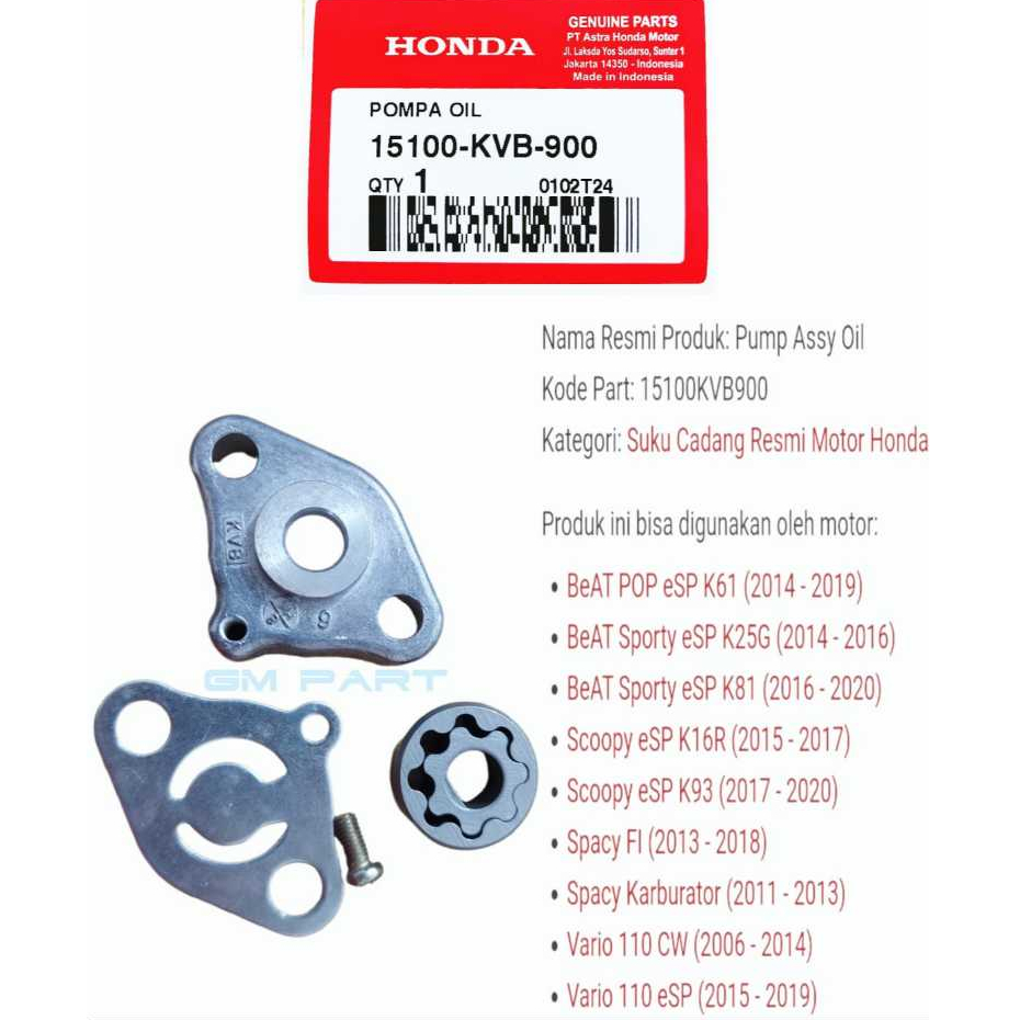 Pompa Oli Beat Vario 15100-KVB-900 Pump Assy Oil