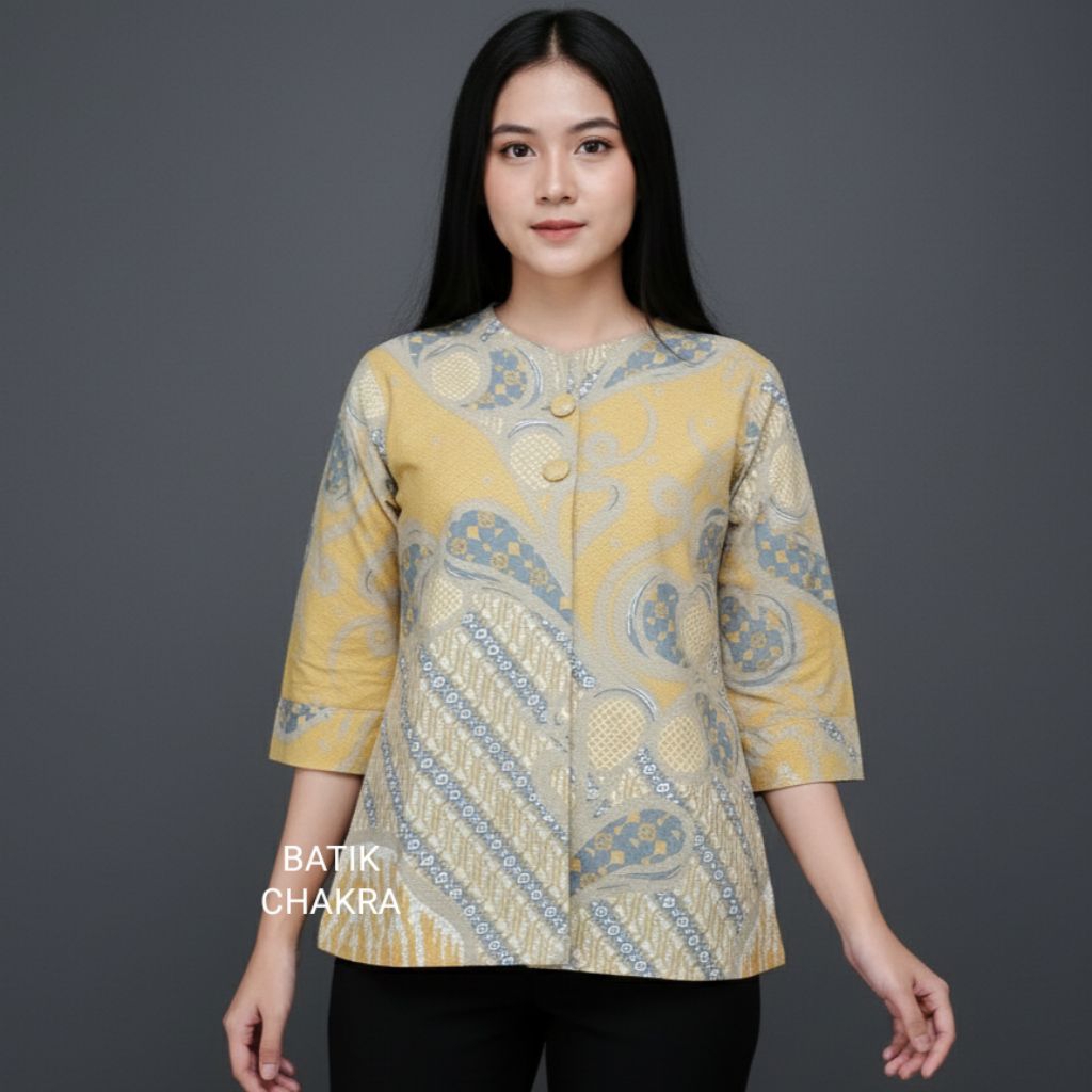 Blus batik wanita modern bahan katun lapis full trikot