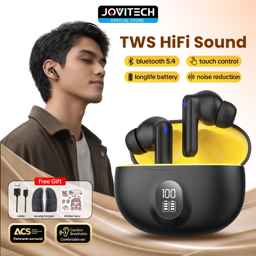 Jovitech X15 TWS Gaming Earphone Bluetooth No Delay V5.3 LED Smart Display Touch Control Hi-Fi Stere