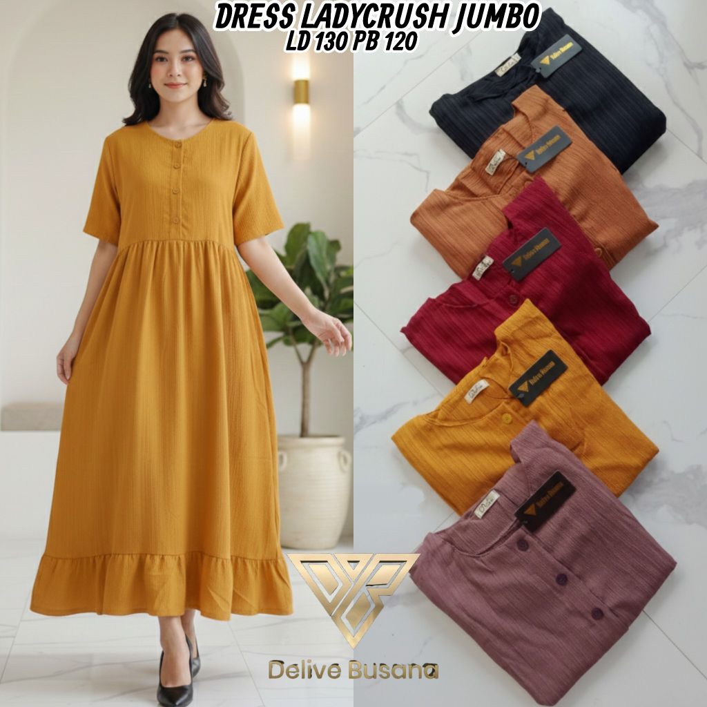 Dress lady crush polos jumbo//Dress lady crush lengan pendek jumbo// homey dress lady crush